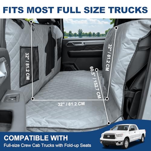 Dog Car Seat Cover for Back Seat - Waterproof Pet Hammock with Embedded Insert Door Protectors (XLarge for Crew Cab Truck with Fold‑Up Seat) - size: XLarge for Crew Cab Truck with Fold‑Up Seat