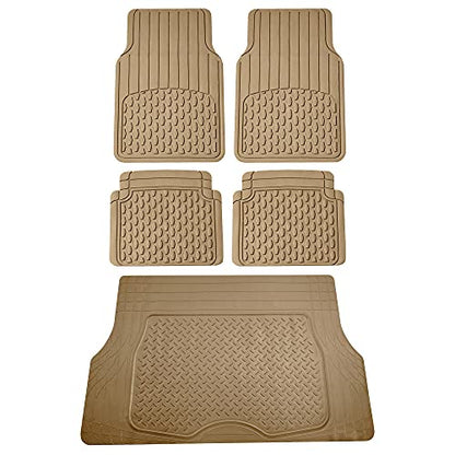 FH Group 4 Piece Liners Trimmable Climaproof™ Vinyl Car Floor Mats- Full Set with Premium Trimmable Vinyl Cargo Liner- Universal Fit for Cars Trucks and SUVs (Beige) - color: Beige