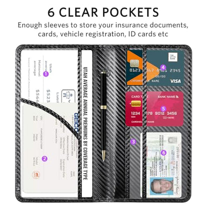 CoBak Car Registration and Insurance Holder - Vehicle Glove Box Car Organizer,Auto Truck Comparment Accessories Case with Magnetic Closure for Driver License,Cards - color: L-Fiber Black