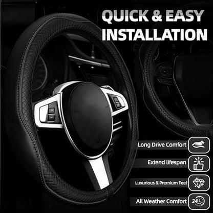 NBTEPEM Customized Auto Car Steering Wheel Cover for Toyota, Microfiber Leather Steering Wheel Covers with Anti-Slip Lining, Breathable, Safety, Soft, Sports Style (Black) - color: Black