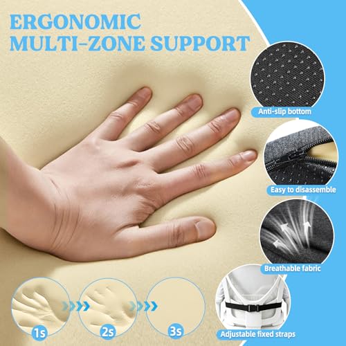 3-in-1 Memory Foam Seat Cushion & Headrest Pillow with Lumbar Support L-Shaped Ergonomic Driver Seat Cushions Design for Sciatica and Tailbone Pain Relief Comfort for Car,Truck,Chair - size: 18.3''x15.35''x12.4''