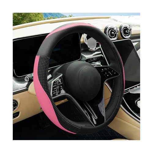 Car Steering Wheel Cover, 14.5-15" Leather Massage Grip Non-Slip Steering Wheel Protector, Comfortable Automotive Interior Decoration Accessories, Universal for Van Truck RV (Pink) - color: Pink