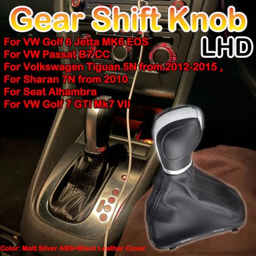 Automatic Shift Lever Gear Shift Knob Gaiter Boot Leather Cover Gear Shift Knob Shifter with Black Leather Gaiter Accessories Replacement Set for Golf 6 Golf 7 Jetta MK6 MK7 Tiguan 5N Sharan 7N