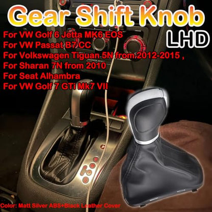 Automatic Shift Lever Gear Shift Knob Gaiter Boot Leather Cover Gear Shift Knob Shifter with Black Leather Gaiter Accessories Replacement Set for Golf 6 Golf 7 Jetta MK6 MK7 Tiguan 5N Sharan 7N