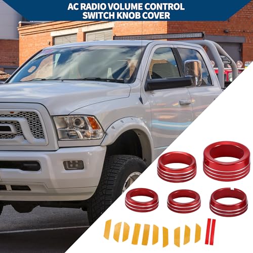 AC Air Conditioner Gear Shift Headlight Media Control Switch Knob Cover for Dodge for RAM 13-17 / Interior Trim/Stylish Aluminum Alloy / 5 Pcs Red - color: Red