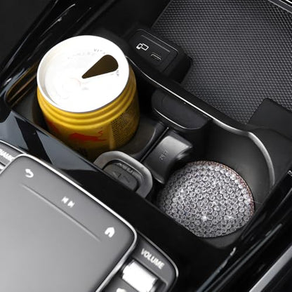 Bling Car Cup Holder Coaster, 2PCS 2.75 Inch Crystal Rhinestone Anti Slip Vehicle Drink Cup Mat for Women Girls, Auto Interior Embedded in Ornaments. Universal Fit (Golden Diamond) - color: Golden Diamond