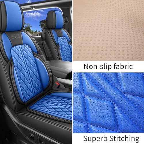 Car Seat Cover Custom Fit for Dodge Ram 1500 2500 3500 2009-2026 Faux Leather Seat Cover Set Compatible with Crew Quad Regular Cab Pickup Truck Cushions (Black & Blue, Full Set, Flat Rear) - color: Black & Blue, size: Full Set (Flat Rear)