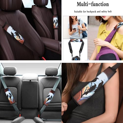 Crow Printed 15 Pcs Car Seat Cover Set, Stretchy Auto Interior Covers Set Front Rear Seat Covers Steering Wheel Protector Seat Belt Pads Lipstick Holder Keychian - color: Brown and Blue-Crow
