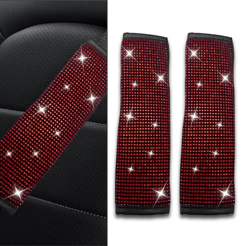 2PCS Bling Car Seat Belt Covers, Rhinestone Car Seat Belt Shoulder Pads, Crystal Diamond Car Seatbelt Cushion for Women, Car Interior Accessories for Car Truck SUV (Red) - color: Red