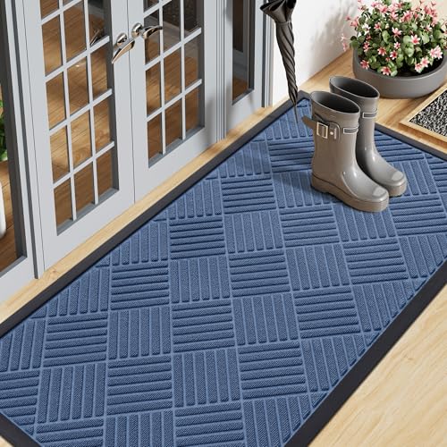 Smiry Front Door Mat Outside Entrance, Heavy Duty Outdoor Indoor Mat, Natural Rubber Doormat, Non Slip, Trap Dirt and Moisture, Easy Clean, Low Profile Patio Porch Entryway Mat, 47x23, Blue - color: Blue, size: 47" X 23"