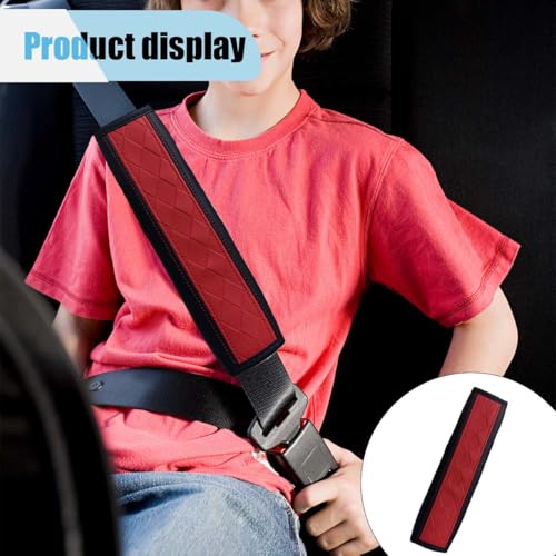 2PCS Car Seat Belt Covers, Embossed Leather Seat Belt Protector Cushion, Driving Comfortable Seatbelt Shoulder Strap, Universal Car Seatbelt Pad Accessories for Protect Shoulder and Neck (Black/Red)