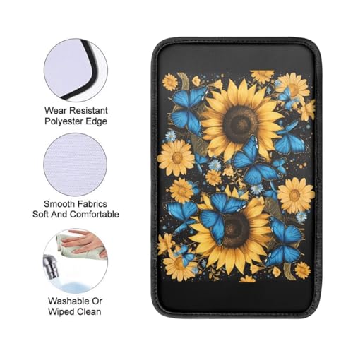 Butterfly Sunflower Print Car Console Covers for SUV,Universal Car Center Console Cushion Pad for Women - color: Butterfly Sunflower