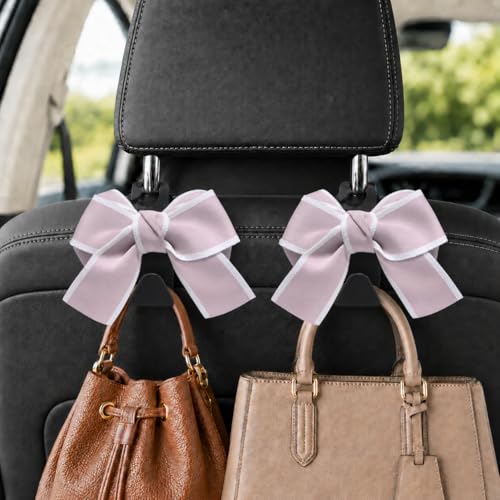 2 Pack Car Purse Hooks, Cute Bow Car Seat Headrest Hook Hanger for Purses and Bags (pink) - color: pink