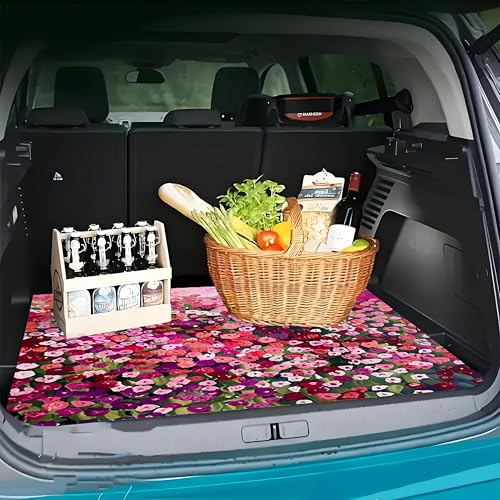 Universal Car Trunk Mat, All Weather Trunk Protection Cargo Liner, Stylish Vehicle Interior Accessories, Durable Cargo Mat Rear Trunk Line Suitable for Most Car (Pink Purple Flowers, 29" x 39") - color: Pink Purple Flowers