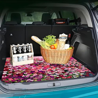 Universal Car Trunk Mat, All Weather Trunk Protection Cargo Liner, Stylish Vehicle Interior Accessories, Durable Cargo Mat Rear Trunk Line Suitable for Most Car (Pink Purple Flowers, 29" x 39") - color: Pink Purple Flowers