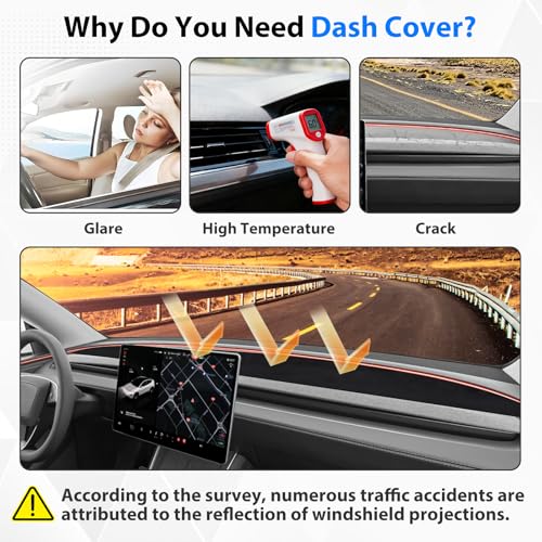 Dashboard Cover for 2025 2026 New Tesla Model Y Juniper Accessories, Anti Glare Suede Dash Mat for Sun Protection & Heat Reduction, No Glare Dashboard Pad Fit for Model Y Juniper Accessories (Black)