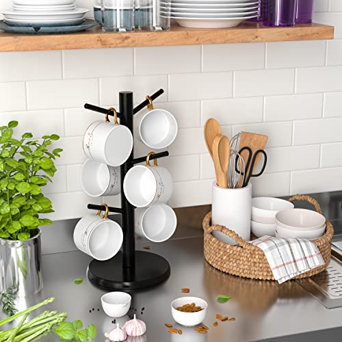 Wisuce Bamboo Coffee Mug Holder Tree, Thicker Base Coffee Cup Holder Stand for Counter, Mug Rack with 6 Hooks (Black) - color: Black