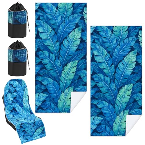 Hahafelt Car Seat Towel Covers with Storage Bag, 63 x 32 Inch Universal Non Slip Waterproof Sweat Protector for Car Truck, Gym Swimming Running, Machine Washable(2 Pack,Blue Leaves) - style: Blue Leaves