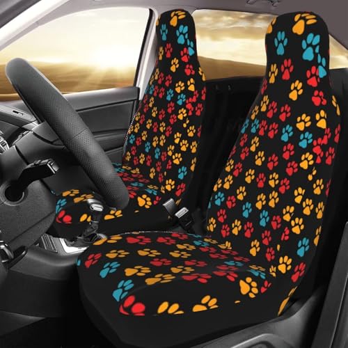 Dog Paw Cloth Car Seat Covers Red Orange Paws Bucket Seat Cover Universal Fit for SUV, Sedan, Van Universal Vehicle Seat Protector Set of 2, Black - color: Dog Paw