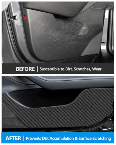 for Tesla Car Door Protector Model Y Juniper Accessories 2025-2026 Carbon Fiber Texture Door Side Protector Anti-Dirty Kick Mat Waterproof Dust Resistant Protector Cover Leather Pad 4PCS - size: Model Y Juniper Car Door Protector (Style 2)