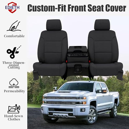 Seat Covers for Chevy Silverado & GMC Sierra 1500 2014 2015 2016 2017 2018 Front Foam Padded Heavy-Duty Automotive Seat Cover Set - Black - size: 14-18 Front