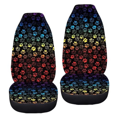 Dreaweet Rainbow Dog Paw Car Seat Covers for Women Universal Car Seat Cover Set of 2 Car Seat Protector Soft Elastic Front Seat Covers for Cars SUV Trucks Van - color: Rainbow Dog Paw