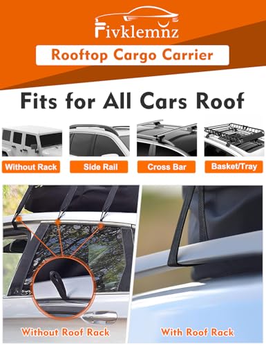 FIVKLEMNZ 30 Cubic Car Rooftop Cargo Carrier Roof Bag Waterproof for All Top of Vehicle with/Without Rack Includes Topper Anti-Slip Mat + Reinforced Straps + 6 Door Hooks + Luggage Lock - size: 30 Cubic Feet