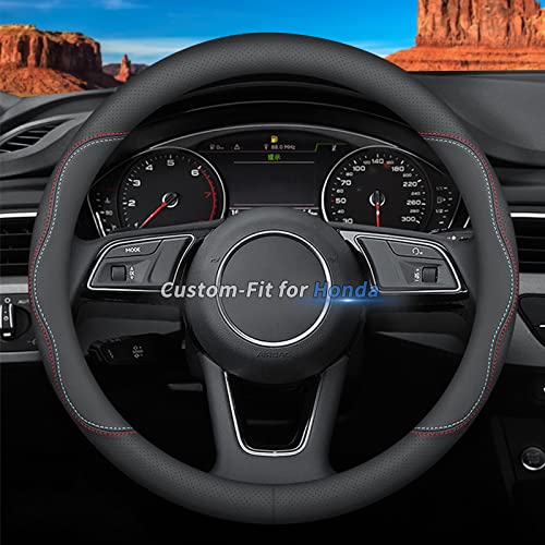 Custom-Fit Leather Car Steering Wheel Cover for Honda, A-Style, 3.5 Inches - color: A-Style, size: For Honda