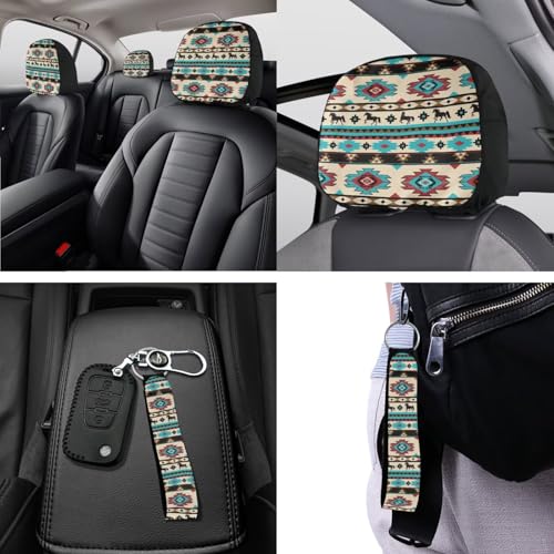 Horeset Aztec South Auto Seat Cover Set of 11 with Car Seat Headrest Cover Lanyards Key Chain Cup Pad Gear Shift Knob & Handbrake Sleeve Car Accessories for Men Women - color: Aztec South