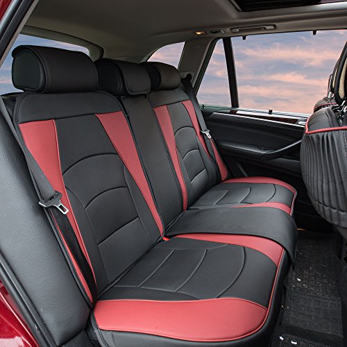 FH Group Ultra Comfort Highest Grade Faux Leather Full Set Cushion Pads Car Seat Covers for Front and Rear– Universal Fit for Cars Trucks & SUVs (Burgundy/Black)