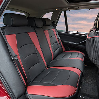 FH Group Ultra Comfort Highest Grade Faux Leather Full Set Cushion Pads Car Seat Covers for Front and Rear– Universal Fit for Cars Trucks & SUVs (Burgundy/Black)