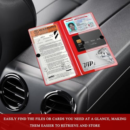 Car Registration and Insurance Holder, 9.56"×5.19" Glove Box Organizer Vehicle Document Holder, Waterproof Essential Driving License Wallet Case for Sedan Truck SUV (Glossy Large Car, Red)