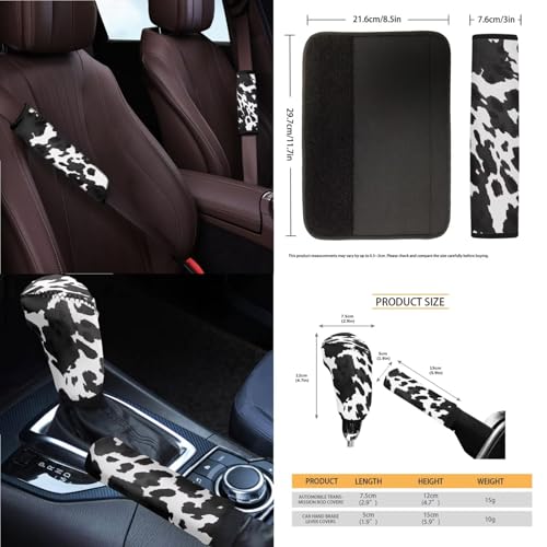Wanyint Black White Cow Print Car Seat Cover Full Set 14 PCS, with Steering Wheel Cover Seat Belt Pad Garbage Bin Armrest Pad Rearview Mirror Handbrake Cover Set Coaster Fit Most Vehicles - color: Black White Cow Print