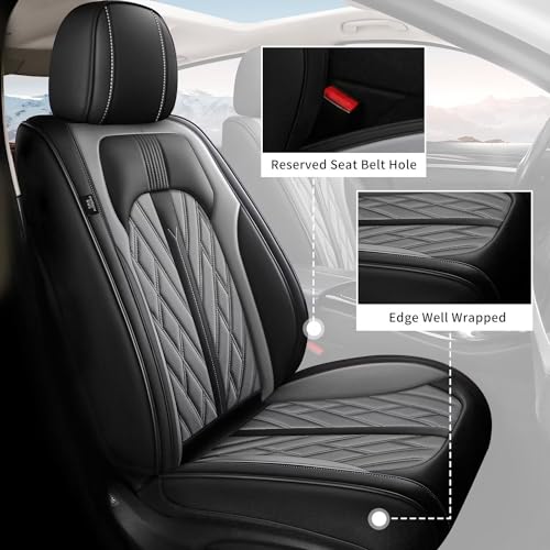 Faux Leather Custom Fit Front Seat Covers Compatible with Nissan Frontier 2007-2026 2PCS, Anti-Slip & Airbag Compatible, Black & Gray - color: #073 Black&Grey, size: 2 Front Seats