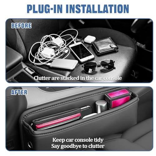 2 PCS Car Seat Gap Filler Organizer, Premium Leather Car Seat Gap Organizer Holder Women & Men with Card Slots, Cars Essentials for SUV, Truck, Phones, Cards, Keys (Black)