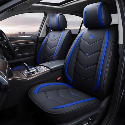 Seat Covers Full Set, Black Seat Covers for Cars 5 Seats, Car Seat Protector, Waterproof Faux Leather Car Seat Cushion, Front and Rear Car Seat Cover Fit for Most Sedans SUV Pick-up Truck (003 Blue) - color: 003-Blue