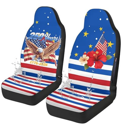 American Flag Printed 2 Piece Front Car Seat Covers, 250th Anniversary Soft Breathable Car Front Seat Covers Waterproof, Airbag Compatible, Universal Fits for SUV - color: Blue and Red - American Flag 250th Anniversary