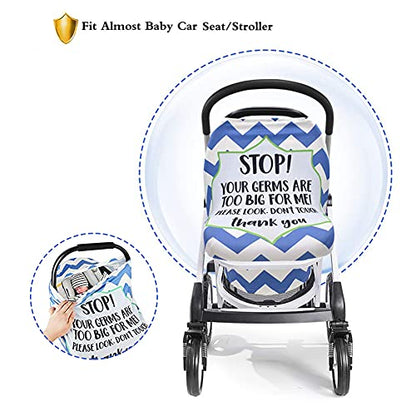 Metplus Car Seat Cover Baby, No Touch Sign Carseat Canopy, Nursing Breastfeeding Covers, Stretchy Universal Fit, Multi-Use for Stroller/Shopping Cart/High Chair, Gender Neutral Shower Gift - color: Blue Stripes