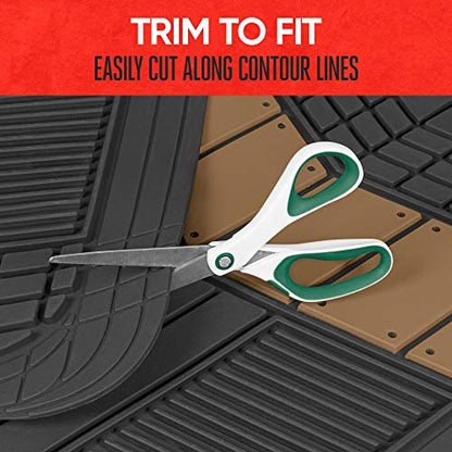 Motor Trend FlexTough Beige Floor Mats for Cars & Cargo Mat Full Set - All Weather Front & Rear Rubber Automotive Floor Mats & Cargo Liner for SUV, Car, & Van - Interior Trunk Mat & Floor Cover