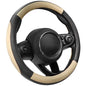 SEG Direct Car Steering Wheel Cover for Prius Civic Model 3 Model Y Camaro, Small Size 14-14.25 inch, Black and Beige Microfiber Leather - color: Black and Beige, size: Small size[14''-14 1/4'']