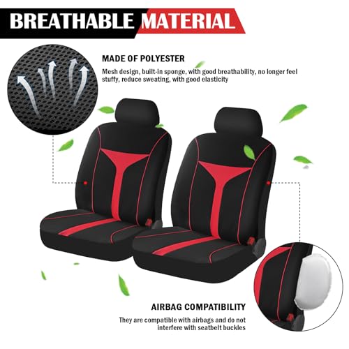 4PCS Car Seat Covers Full Set,Breathable Front Seat Covers for Cars for Reducing Back Sweating & Protection,Stylish Car Cover Seats with Reddish Line Cars Interior Accessories (Red)