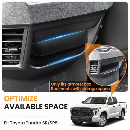 Autorder Rear Center Console Organizer for 2022-2025 2026 Toyota Tundra SR/SR5 Accessories - Rear Armrest Box Air Vent Storage Box - Silicone Black - size: 2022-2026 Toyota Tundra SR/S5