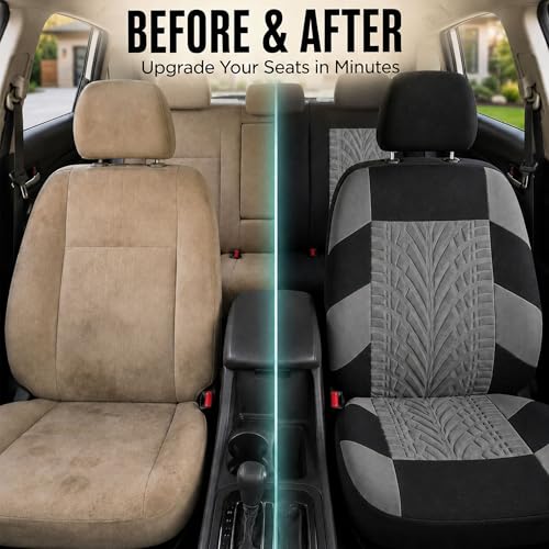 FH Group Full Set Travel Master Car Seat Covers, Airbag and Split Rear Car Seat Cover Universal Fit Interior Accessories for Cars Trucks SUV, Automotive Seat Covers, Gray - color: Gray, style: Full Set