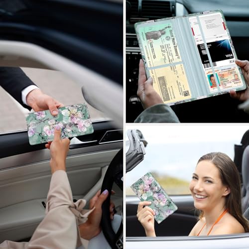 Car Registration and Insurance Holder，Colour Patterns Men Women Car License Document Registration and Insurance Card Holder - color: Green Flower