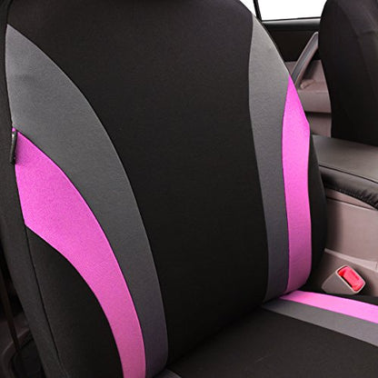 CAR PASS Line Rider Sporty Cloth 11PCS Universal Fit Car Seat Cover -100% Breathable with 5mm Composite Sponge Inside,Airbag Compatible,3zipper Bench(Full Set, Black and Pink) - color: Black and Pink, size: Full Set