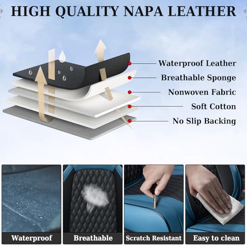 Coverado Tundra Seat Covers, Front Car Seat Covers Fit for Tundra 2007-2013 2022 2023 Faux Leather Seat Covers for Car Seat Protector Cushion for Truck Car Interior Accessories(Blue)