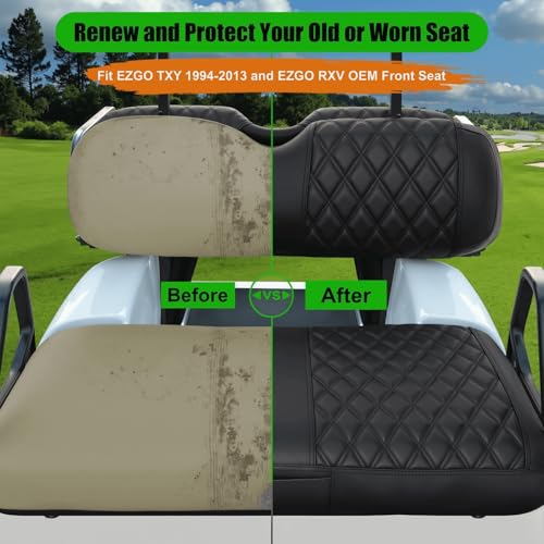 EZGO Seat Covers, Golf Cart Seat Covers for EZGO TXT 1994-2013 and EZGO RXV OEM Ordinary Seat Thick Marine Leather Custom Diamond Comfortable/Anti-Scratch/Anti-Fading/Easy to Install - style: Fit EZGO TXT Front Seat