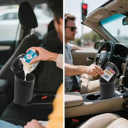 Car Trash Can Bin with Lid, Leakproof Garbage Can for Vehicle, Mini Trash Bin with 90 Attached Trash Bags, Easy to Clean Cup Holder Trash Can for Car, Home, Office - color: Black 1