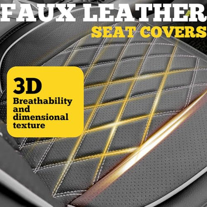 LINGVIDO Car Seat Covers Full Set (5 Seats) - Premium Perforated Nappa Leather, Waterproof Shield, Omni-Adapt Fit SUVs Sedans, Ultimate Family & Pet Protection - color: Black & Gray Line, size: Full Set (5 Seats)