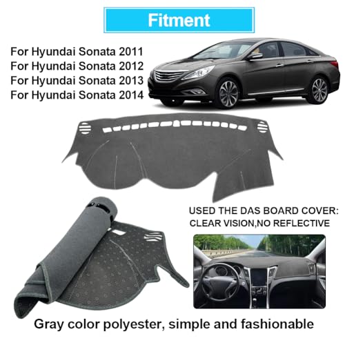 Dash Cover Compatible with Hyundai Sonata 2011 2012 2013 2014 Accessories Dashboard Cover Mat Non-Slip Carpet Sunshield Glare UV Rays Protector,Gray(1 PCS)